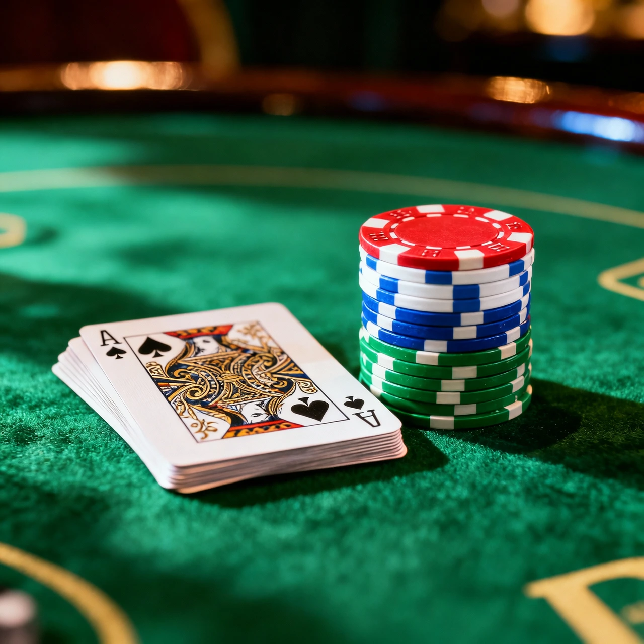 Casino table with chips and cards